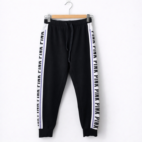 Victoria's Secret Pants - Victoria’s Secret PINK Joggers Black Logo Side Stripe Sweatpants